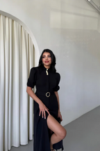 Button‑Collar Dress Femme Black