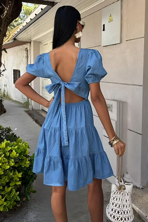 Summer Detailed Tencel Dress Light Blue