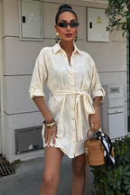 Embroidered Gold Buttoned Dress Cream
