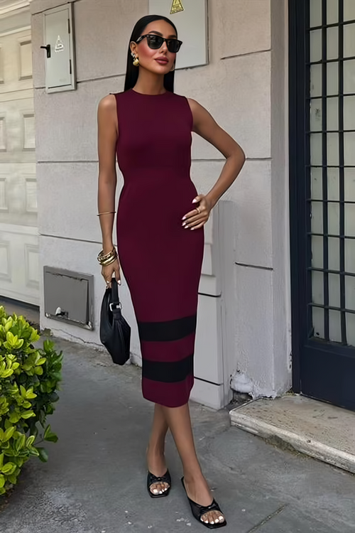 Stripe Detailed Knitwear Dress Red
