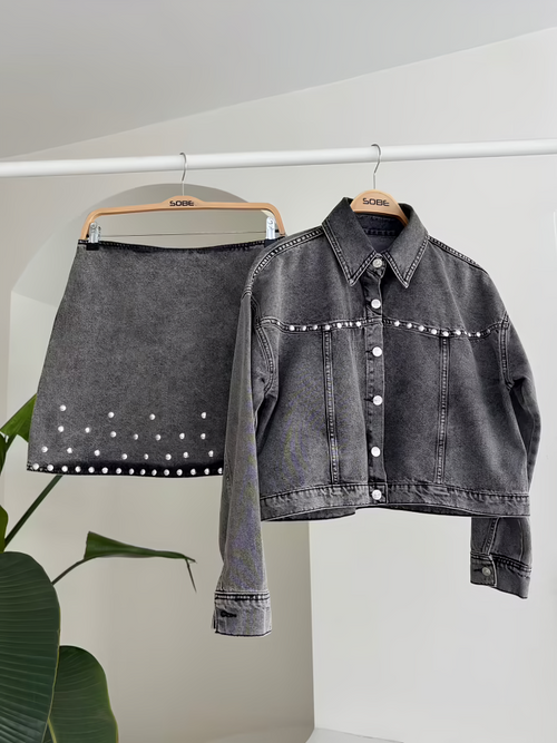 Black Denim Set with Embellishments