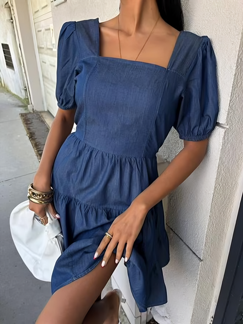 Summer Detailed Tencel Dress Navy Blue