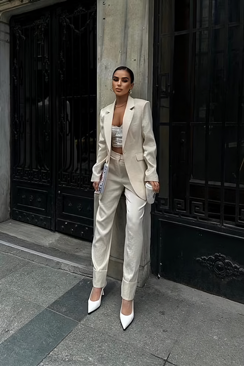 Shimmering Fabric Suit Vesper Ecru