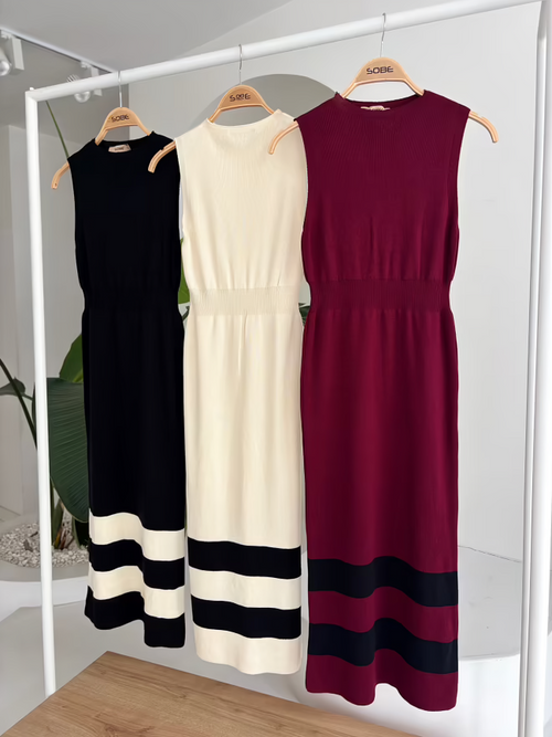 Stripe Detailed Knitwear Dress White