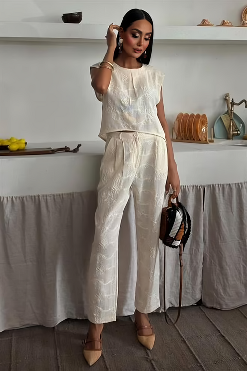 Embroidered Suit Creme