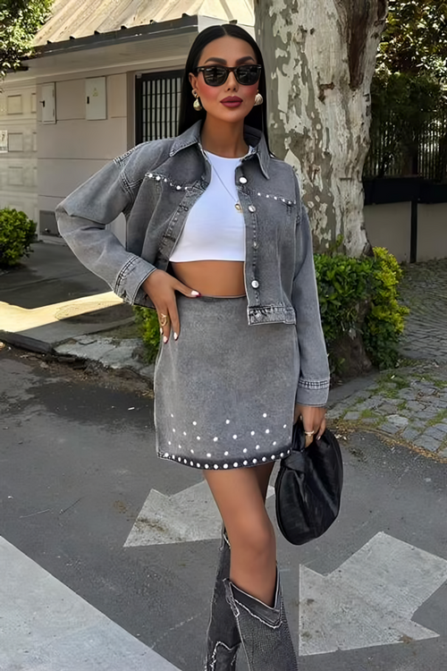 Black Denim Set with Embellishments