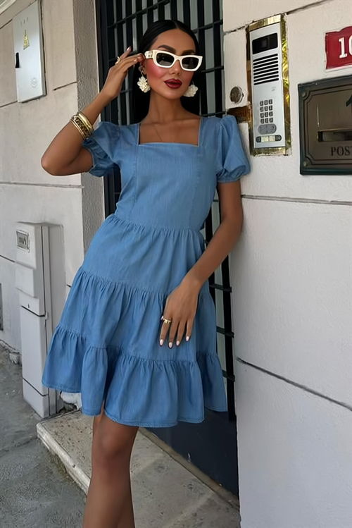 Summer Detailed Tencel Dress Light Blue