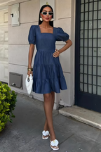 Summer Detailed Tencel Dress Navy Blue