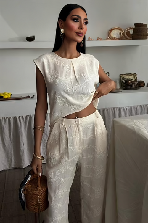 Embroidered Suit Creme
