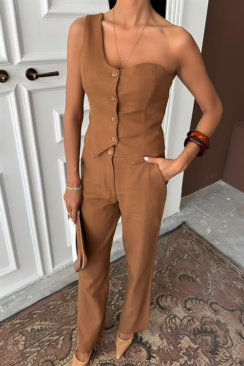 One-Shoulder Bustier Suit