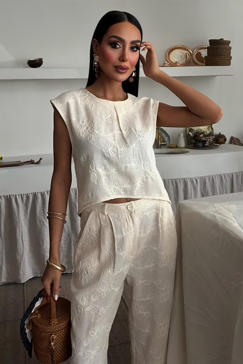 Embroidered Suit Creme