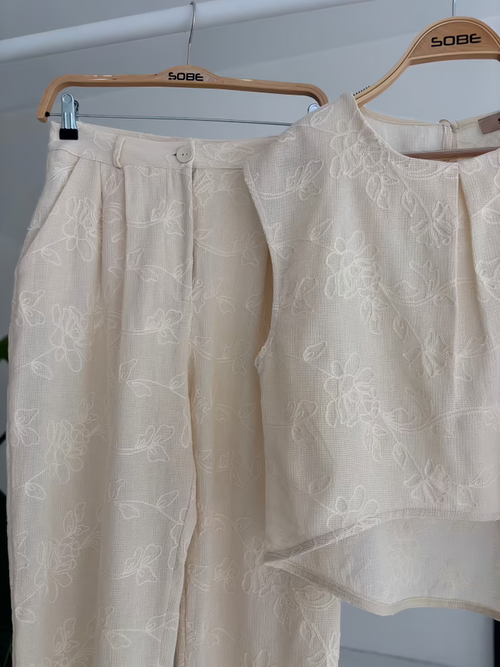 Embroidered Suit Creme
