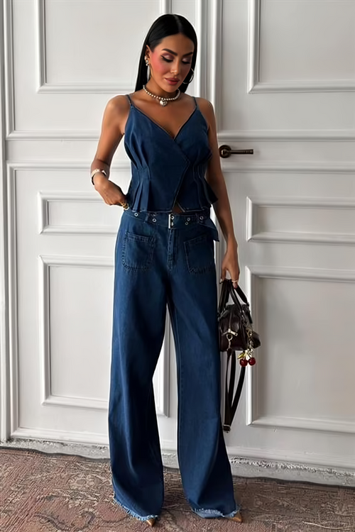 Belt Detailed Denim Suit