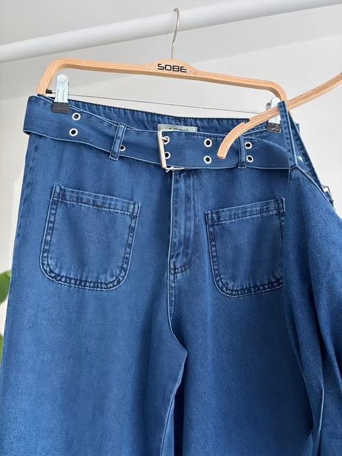 Belt Detailed Denim Suit