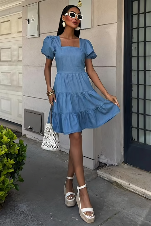 Summer Detailed Tencel Dress Light Blue