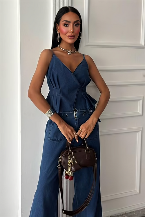 Belt Detailed Denim Suit