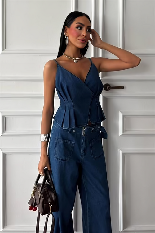Belt Detailed Denim Suit