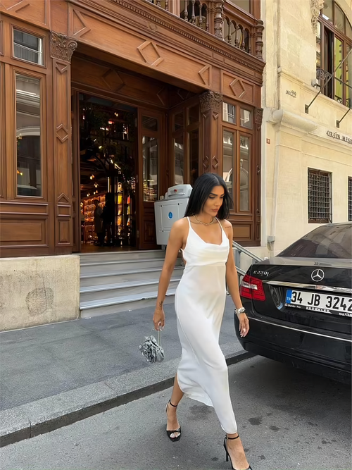 Backless Satin Dress Orchid White