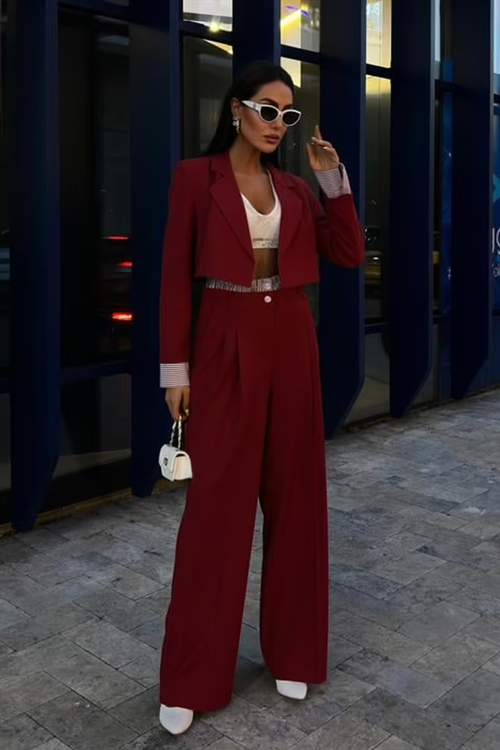 Crop Jacket Suit Vérité Red