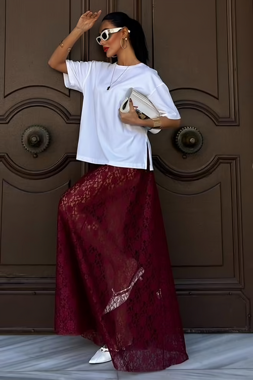 Lace Maxi Skirt Burgundy