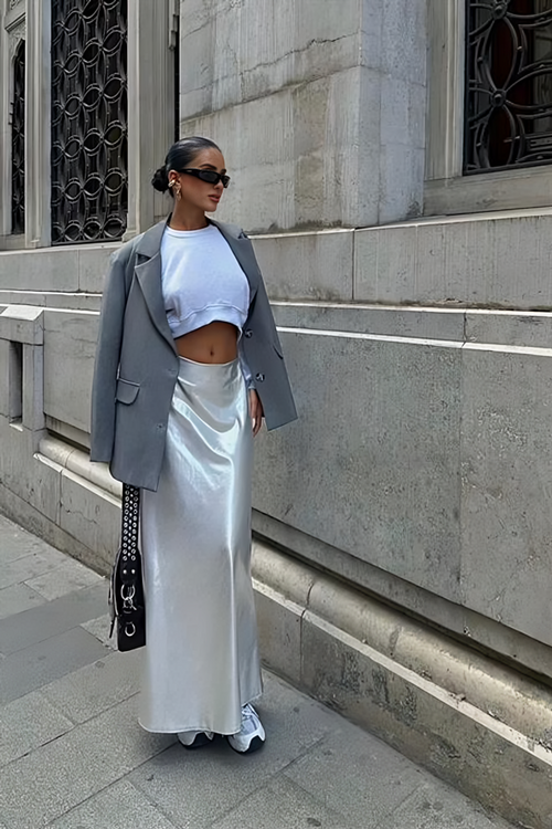 Silver Midi Skirt