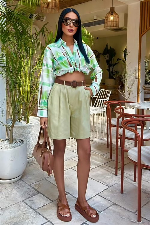 Linen shorts Costa Khaki