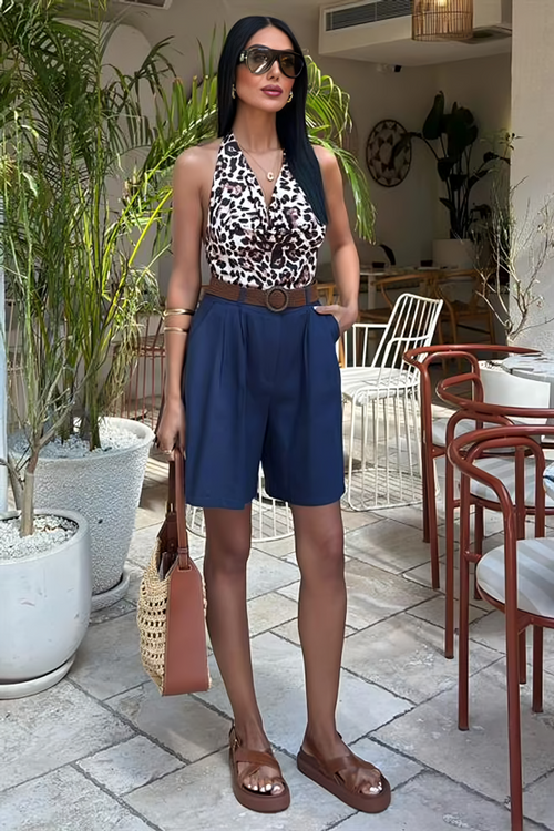 Linen shorts Costa Dark Blue