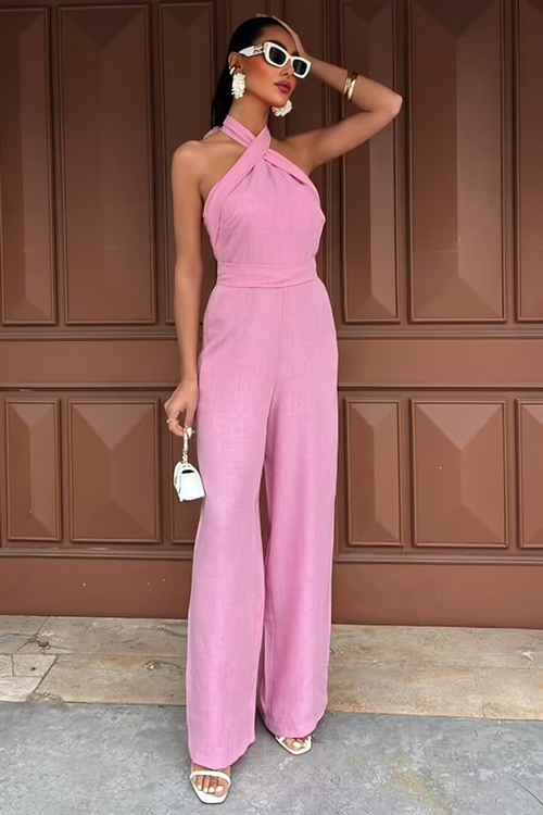 Linen Jumpsuit In Pink