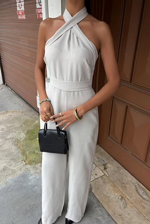 Linen Jumpsuit In Beige