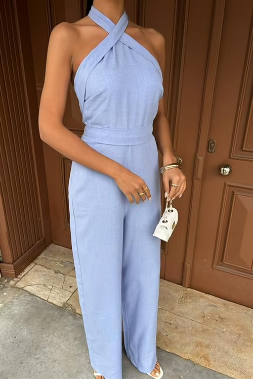 Linen Jumpsuit In Blue
