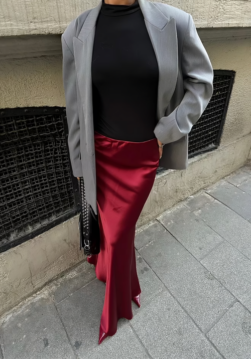 Satin Maxi Skirt Ophelia Burgundy