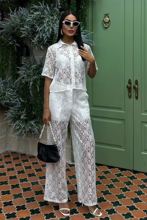 Lace Suit Plum White