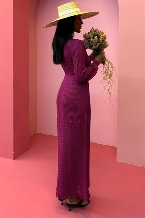 Deep Neck Knitwear Dress Royal
