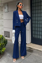 Garnished Cuffs Suit Navy Blue