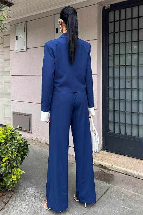 Garnished Cuffs Suit Navy Blue