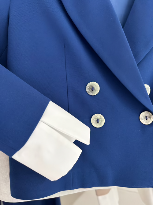 Garnished Cuffs Suit Navy Blue