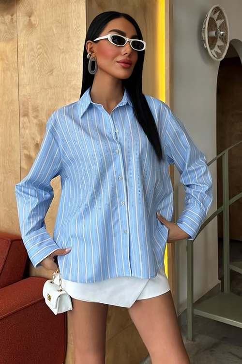 Striped Shirt with Stone Embellishments