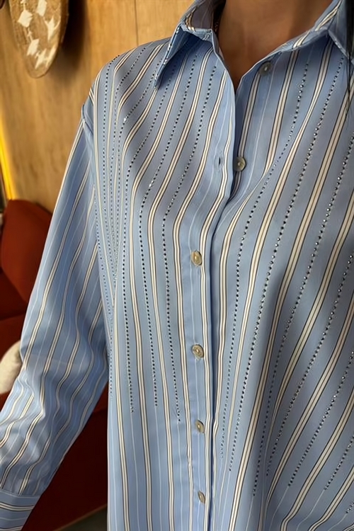 Striped Shirt with Stone Embellishments